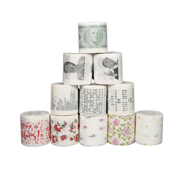 طباعة مرحة مكونة من طبقتين 250 ورقة من ورق التواليت للاستخدام المنزلي أو غرفة غسيل المطاعم