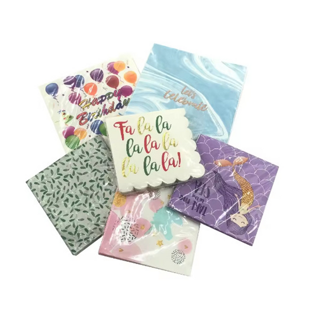 عالية الجودة مخصصة مطبوعة 1-رقائق لب الخشب البكر المناديل حقيبة نمط لحدث الزفاف كوكتيل الحيوانات الأليفة بار